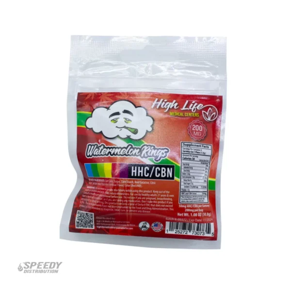 HIGH LIFE HHC/CBN GUMMIES - 200MG WATERMELON RINGS