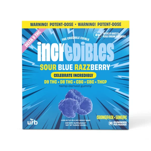 INCREDIBLES - CELEBRATE INCREDIBLY - D9/D8/CBG/CBC/THCP - GUMMIES - 5CT DISPLAY - SOUR BLUE RAZZBERRY - 1500MG